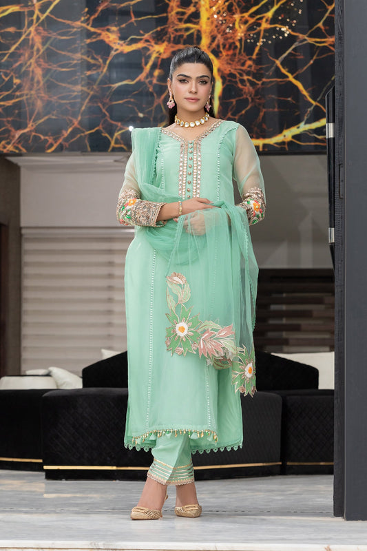 Khuda Baksh - Mint Green with Net Dupatta