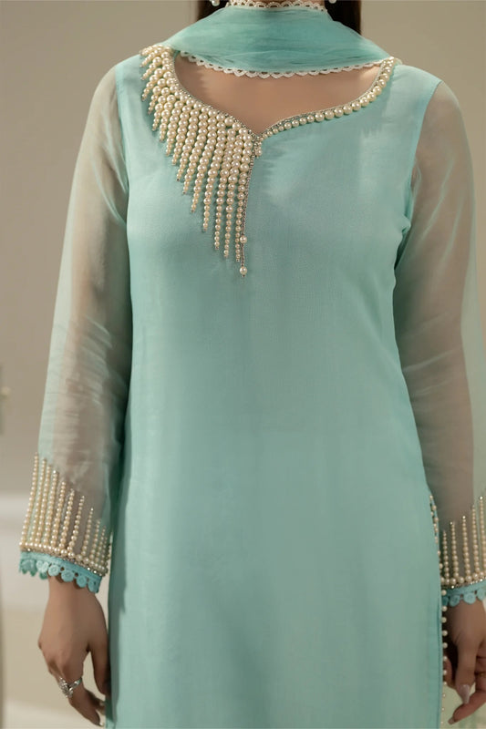 Khuda Baksh - Cyan with Pearls