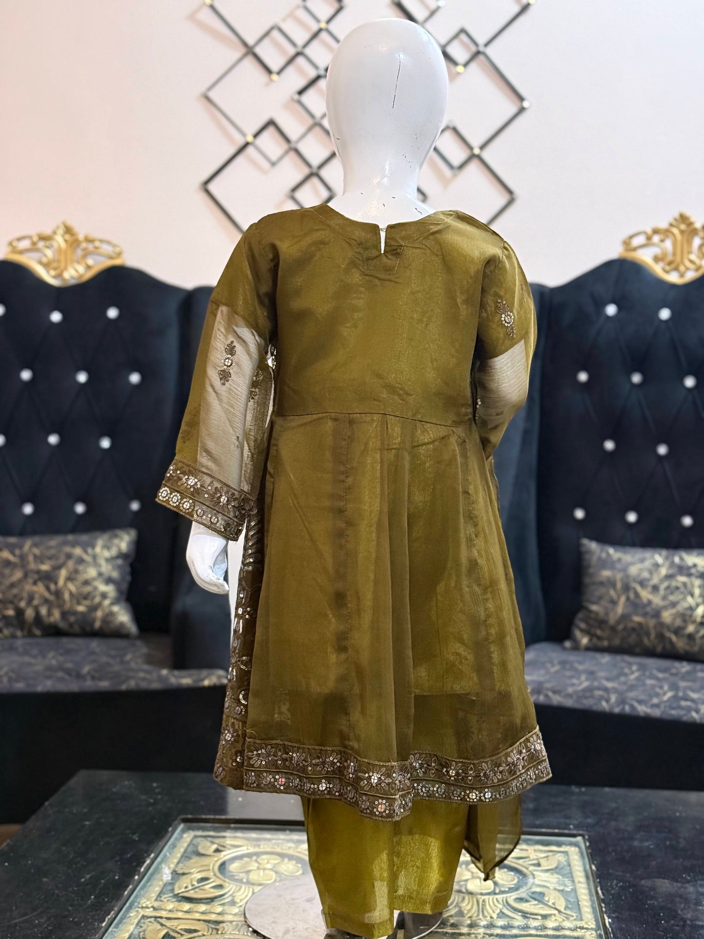 Hina Green Chiffon Frock with Silver Work
