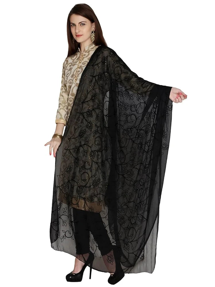 Pure Chiffon Dupatta / Shawl - White or Black