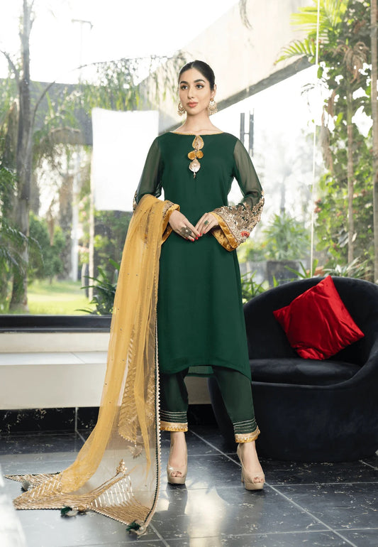 Khuda Baksh - Green with Yellow Dupatta