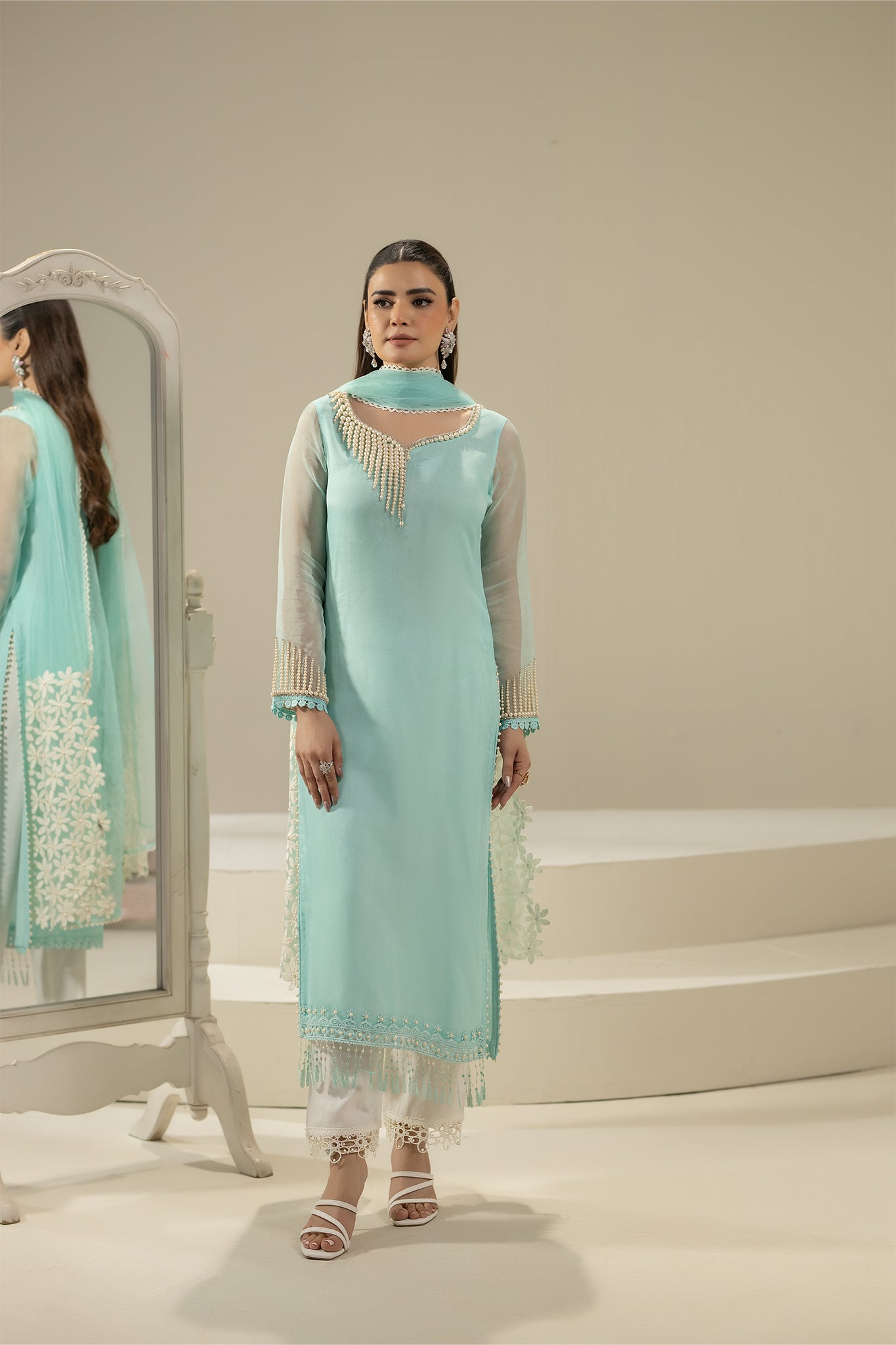 Khuda Baksh - Cyan with Pearls