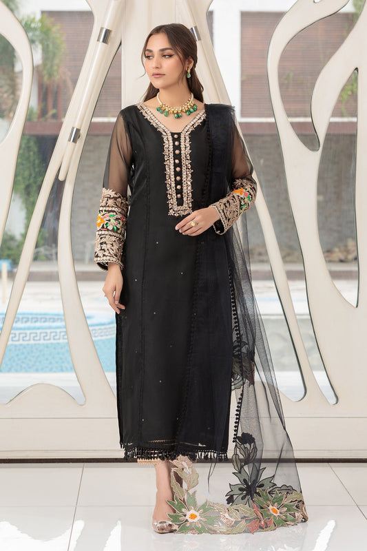 Khuda Baksh - Black with Net Dupatta