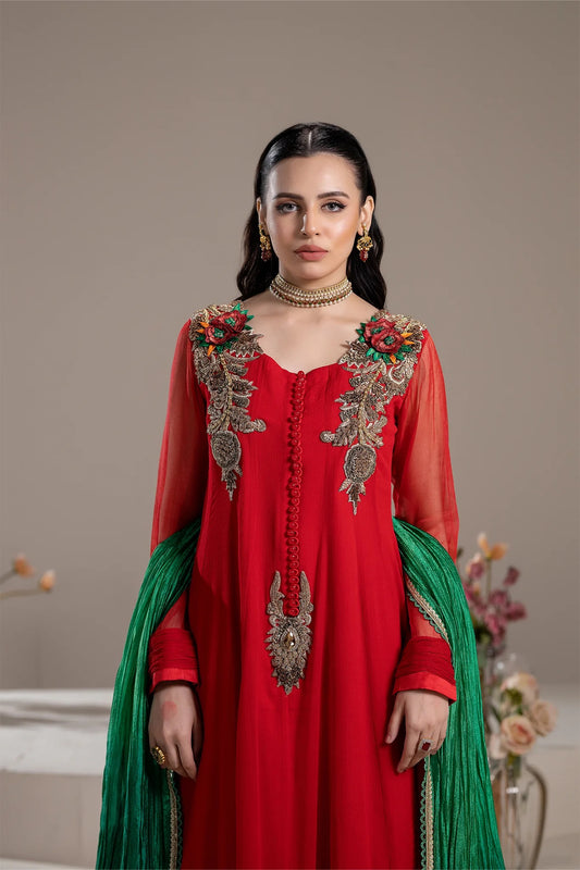 Khuda Baksh - Fancy Red with Green Dupatta