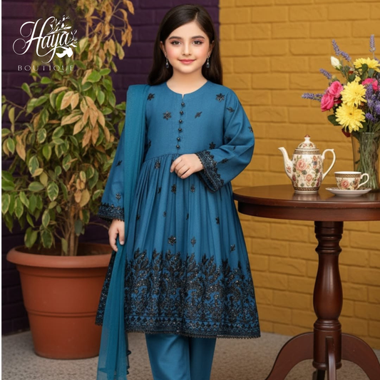 Dhanak Blue Frock with Black Thread work