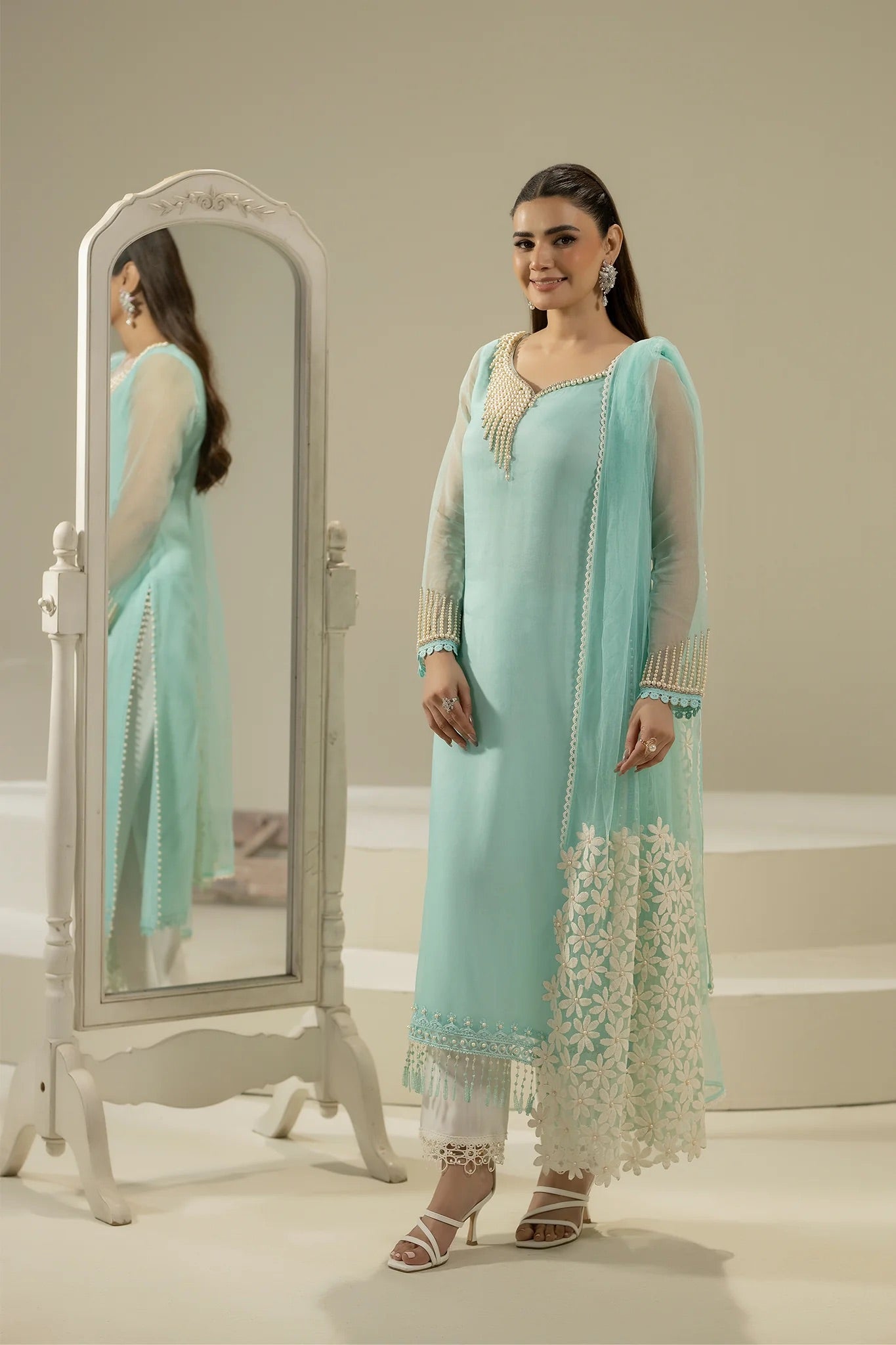 Khuda Baksh - Cyan with Pearls