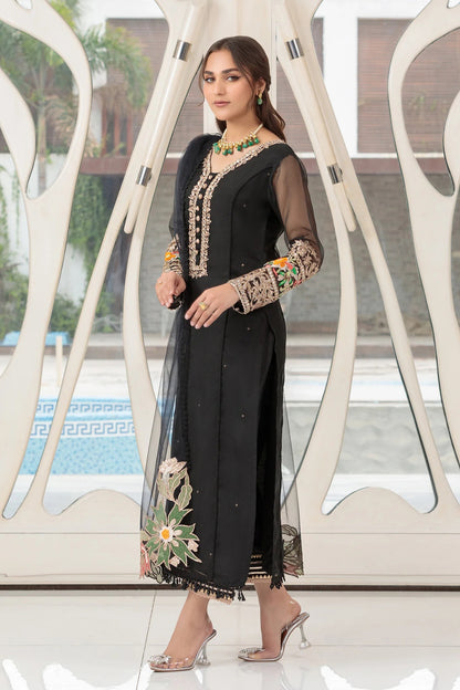 Khuda Baksh - Black with Net Dupatta