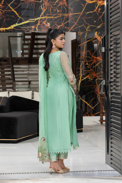Khuda Baksh - Mint Green with Net Dupatta