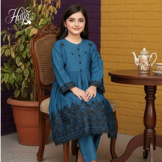 Dhanak Blue Frock with Black Thread work
