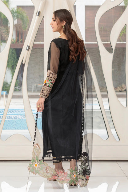 Khuda Baksh - Black with Net Dupatta