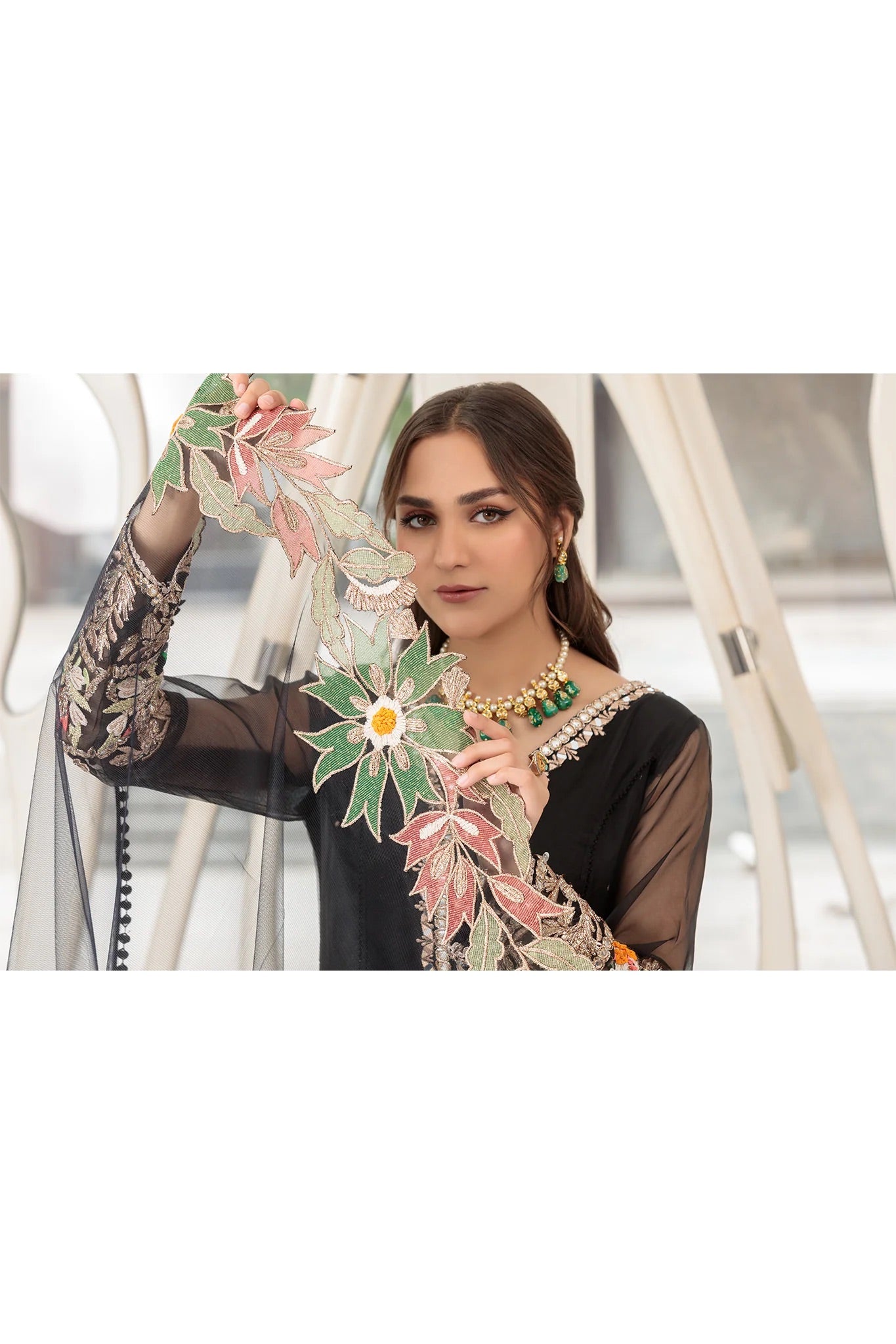 Khuda Baksh - Black with Net Dupatta