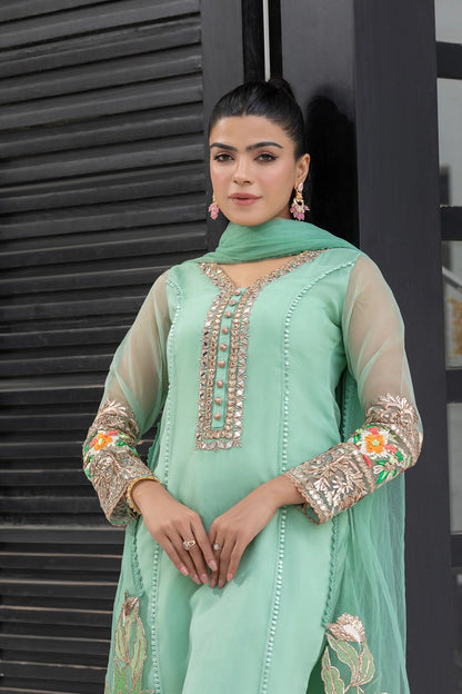 Khuda Baksh - Mint Green with Net Dupatta