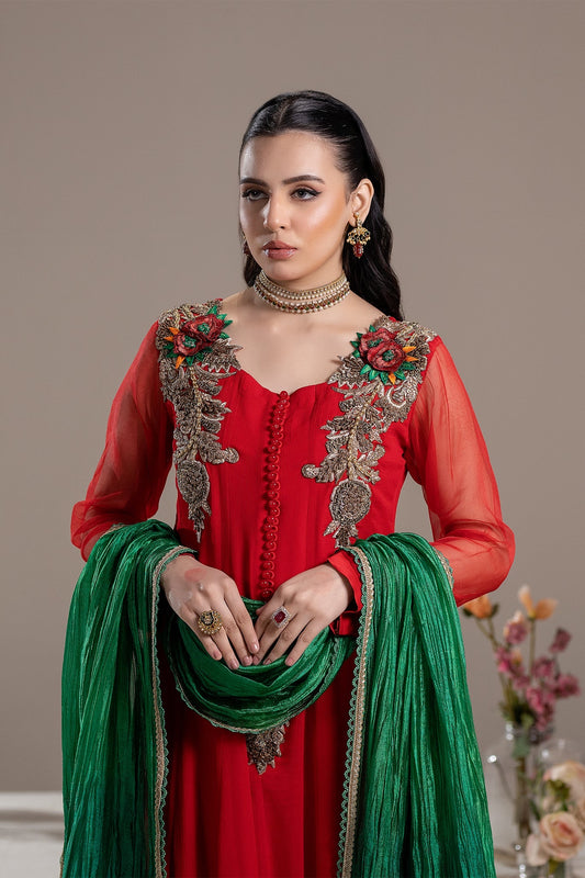 Khuda Baksh - Fancy Red with Green Dupatta