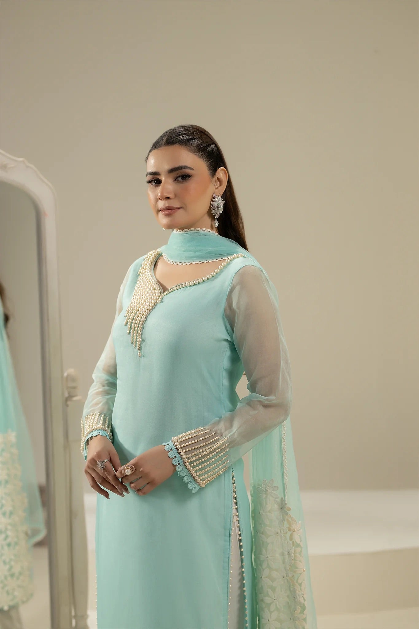 Khuda Baksh - Cyan with Pearls