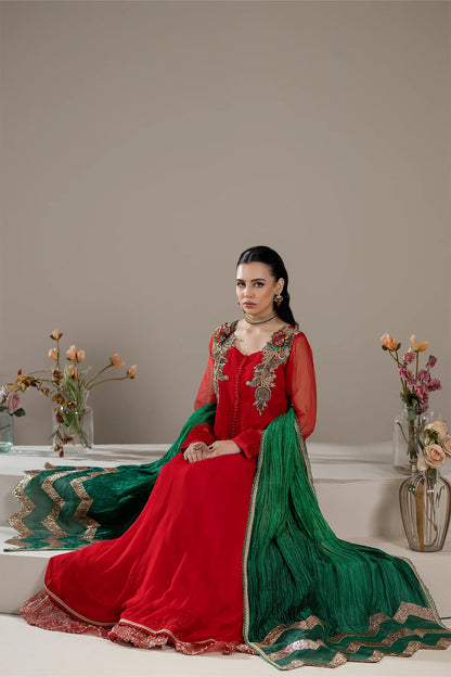 Khuda Baksh - Fancy Red with Green Dupatta