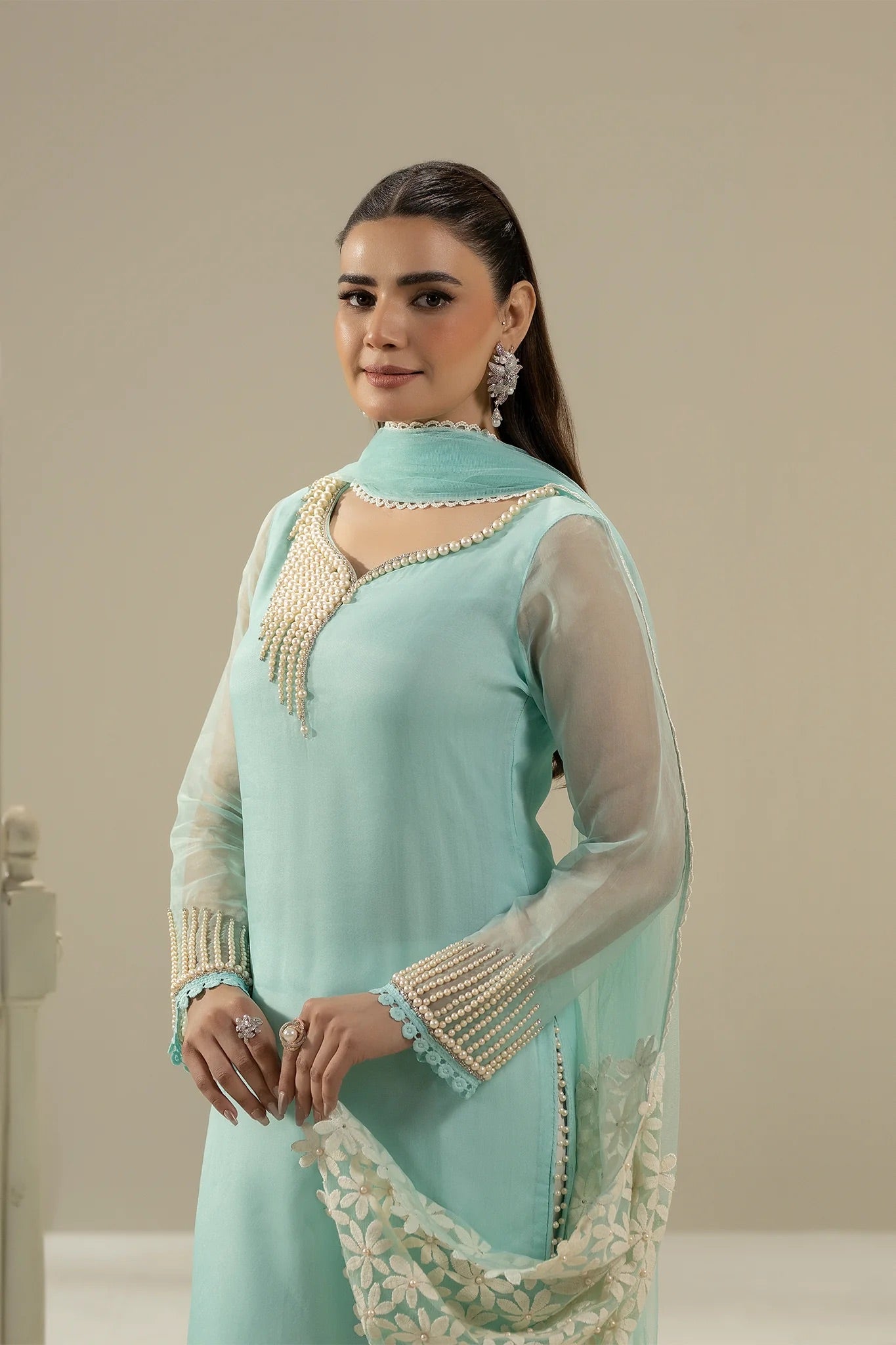 Khuda Baksh - Cyan with Pearls