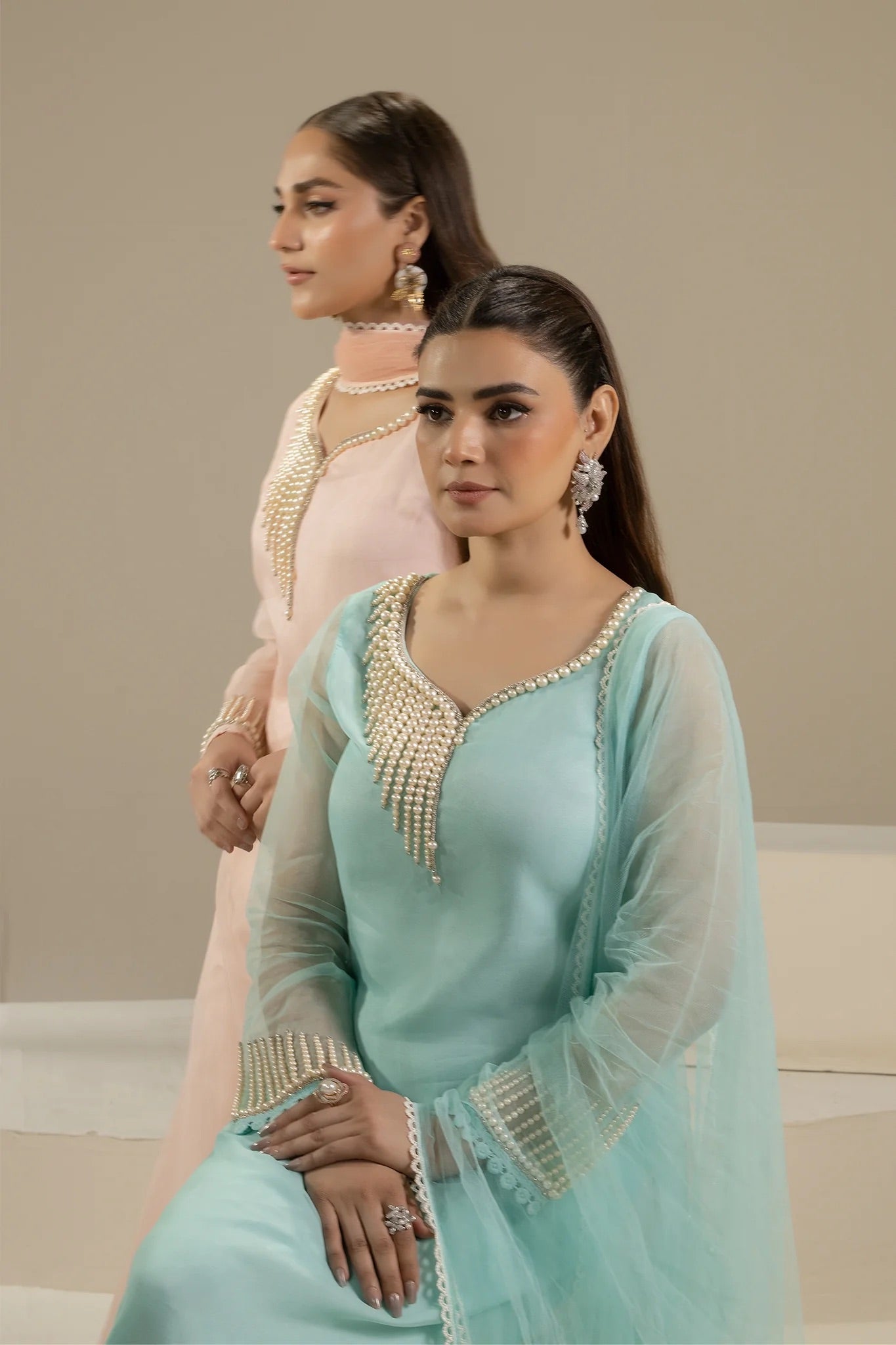 Khuda Baksh - Cyan with Pearls