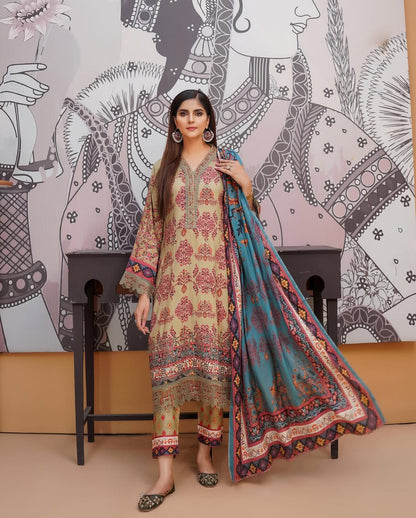 Munira Designers - Dew Green with Blue Dupatta