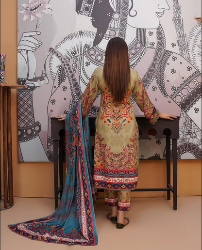 Munira Designers - Dew Green with Blue Dupatta