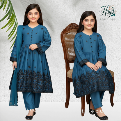 Dhanak Blue Frock with Black Thread work