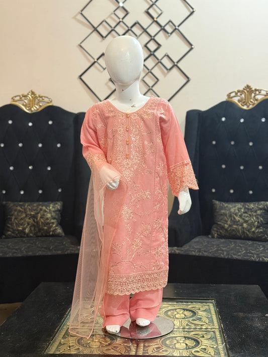 Peach Dhanak Shalwar Kameez