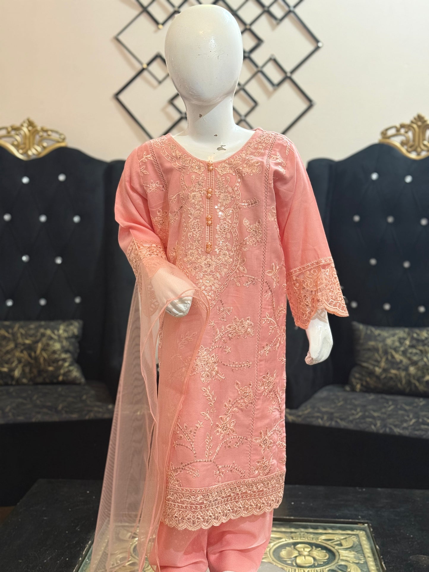 Peach Dhanak Shalwar Kameez