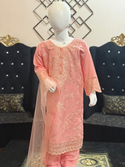Peach Dhanak Shalwar Kameez