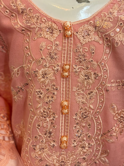 Peach Dhanak Shalwar Kameez