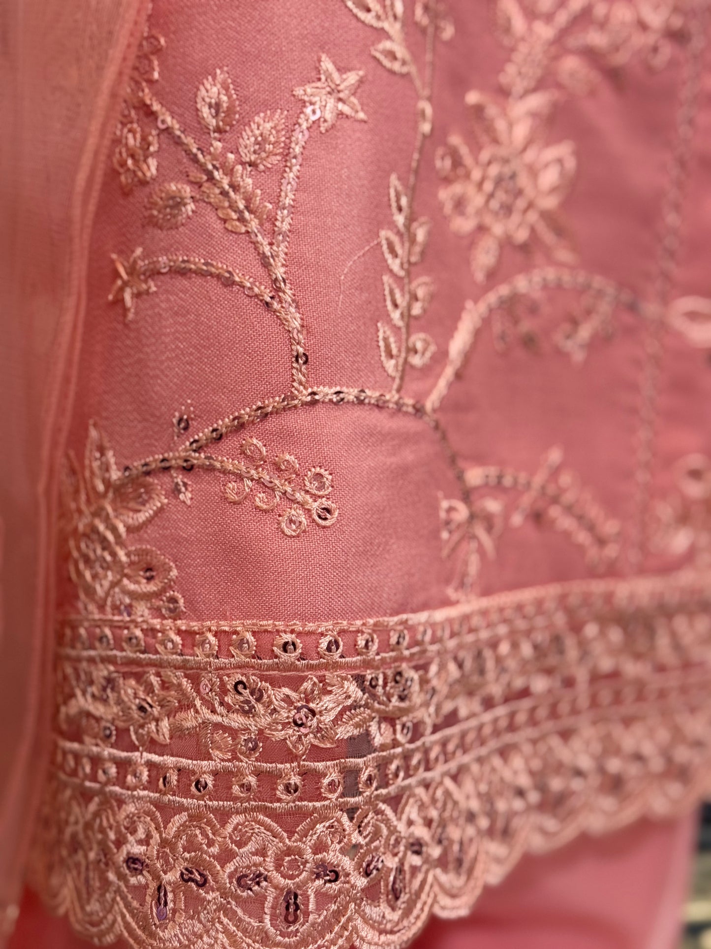 Peach Dhanak Shalwar Kameez