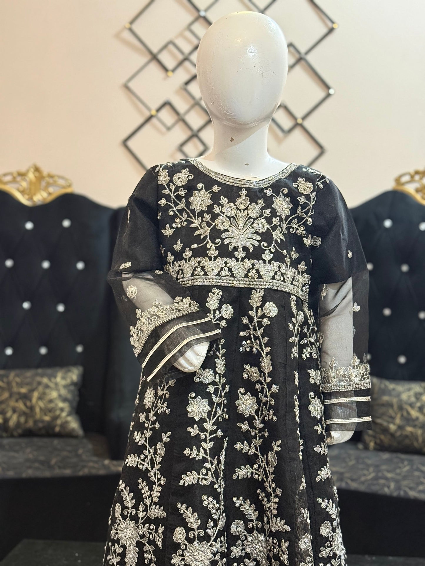 Organza Black Maxi with Silver Work