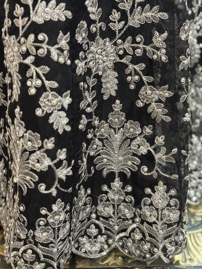 Organza Black Maxi with Silver Work