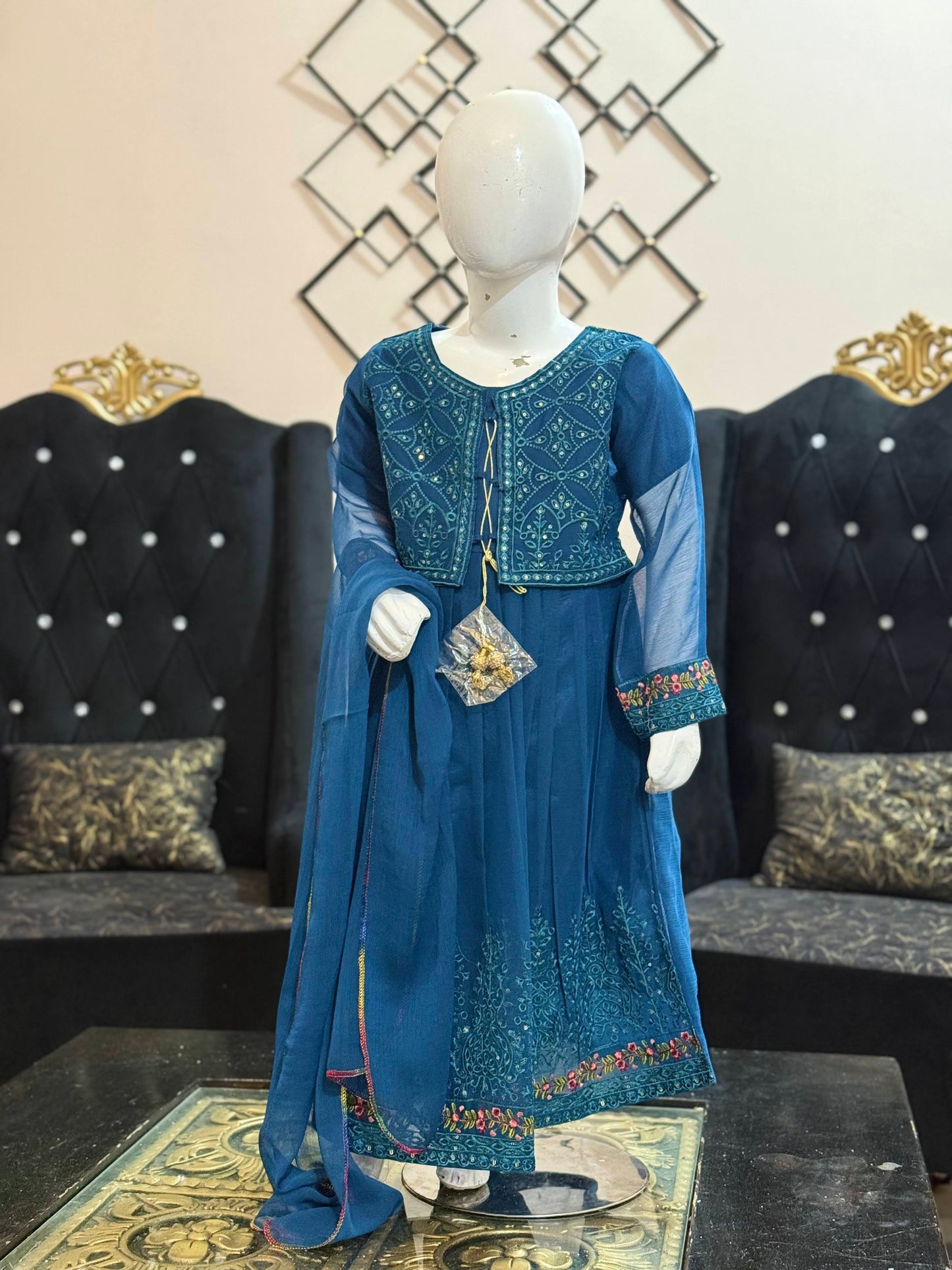 Ink Blue Jacket Chiffon Frock
