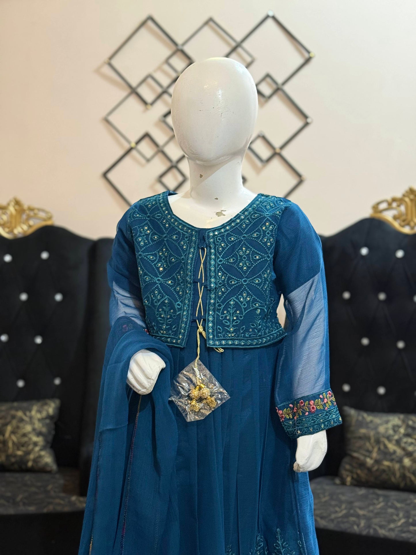Ink Blue Jacket Chiffon Frock