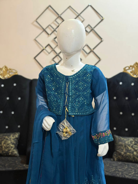 Ink Blue Jacket Chiffon Frock