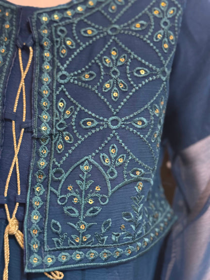 Ink Blue Jacket Chiffon Frock