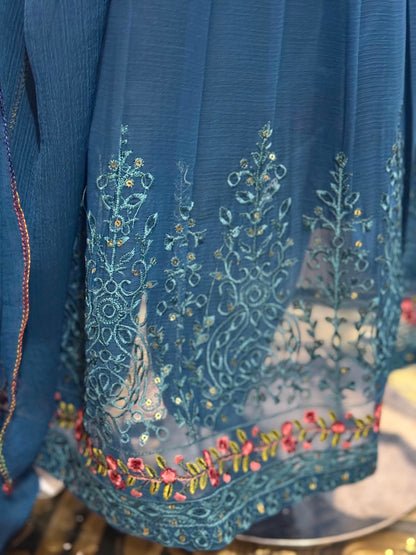 Ink Blue Jacket Chiffon Frock