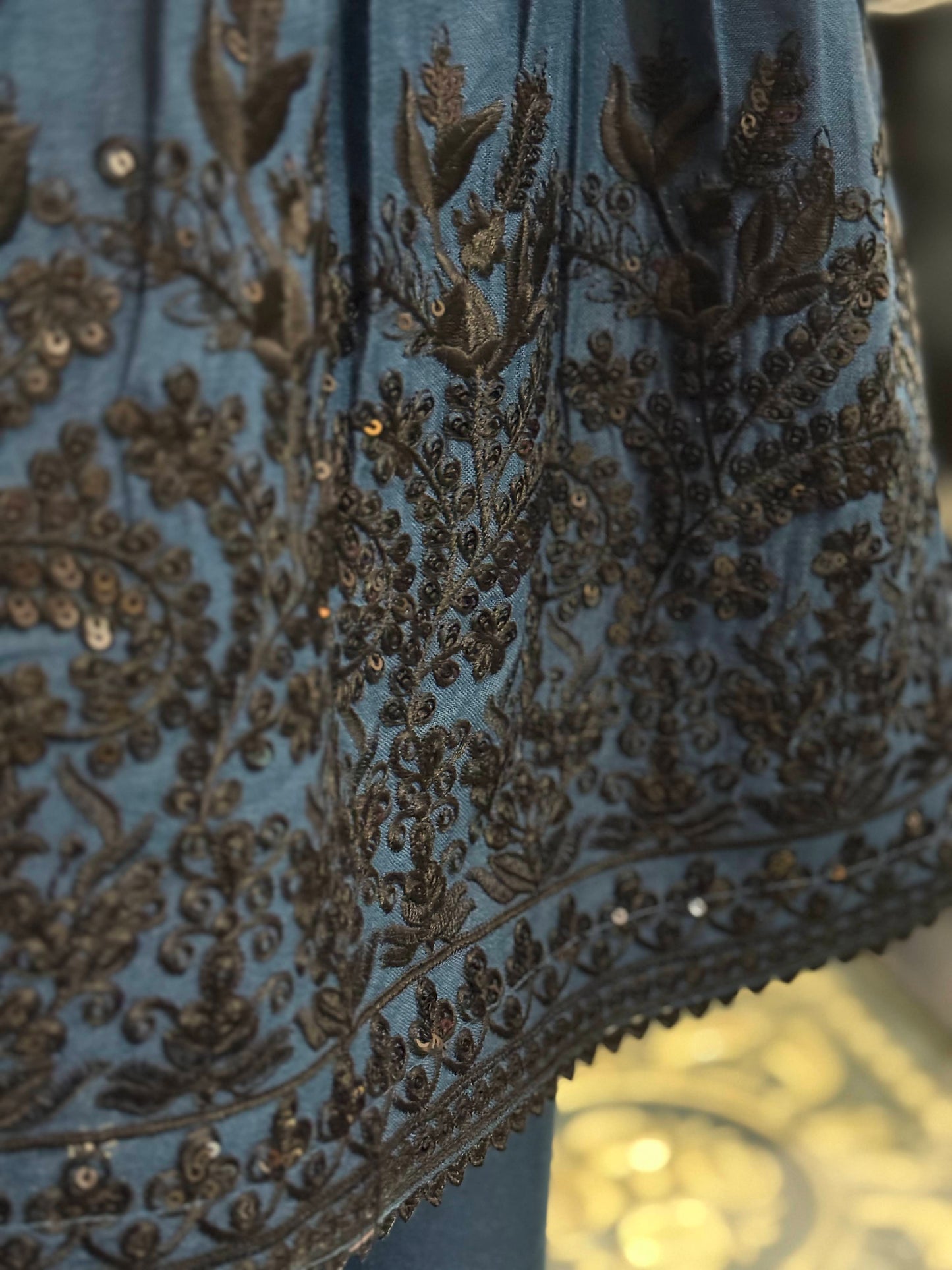 Dhanak Blue Frock with Black Thread work