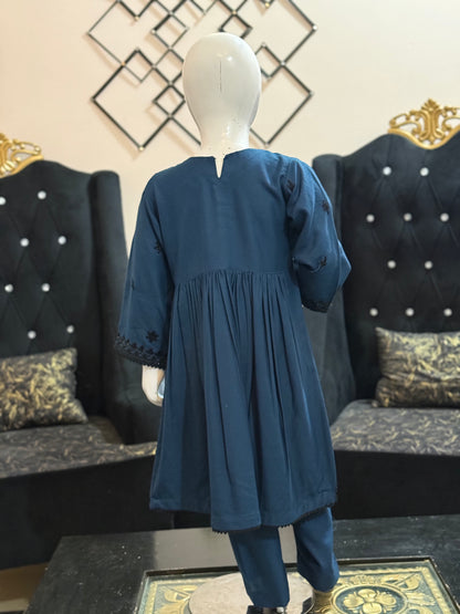 Dhanak Blue Frock with Black Thread work