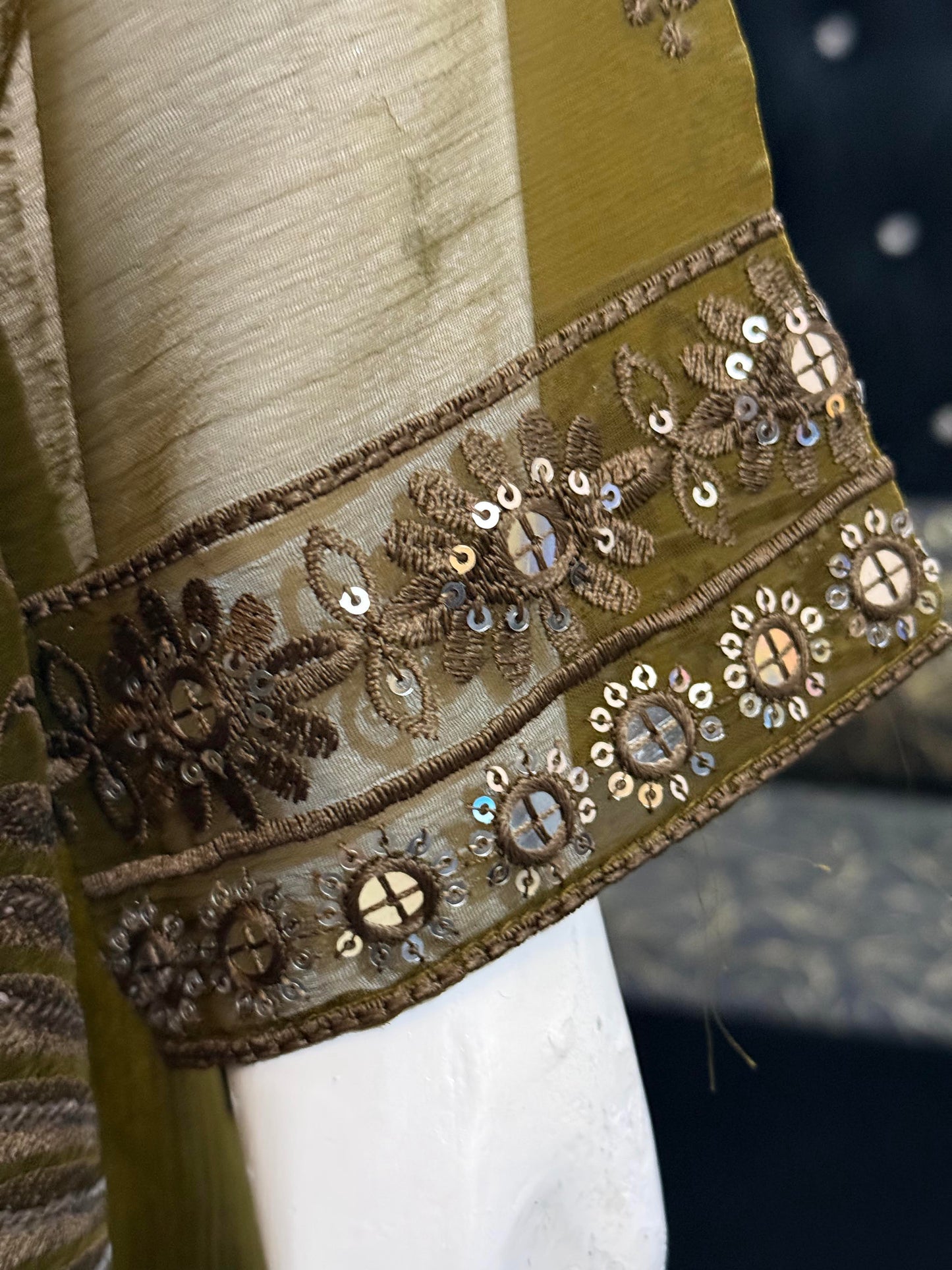 Hina Green Chiffon Frock with Silver Work