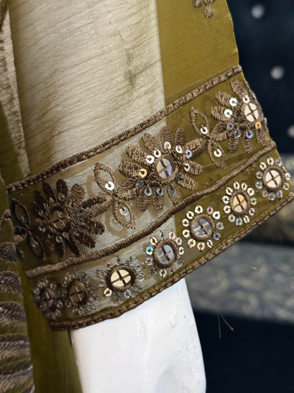 Hina Green Chiffon Frock with Silver Work