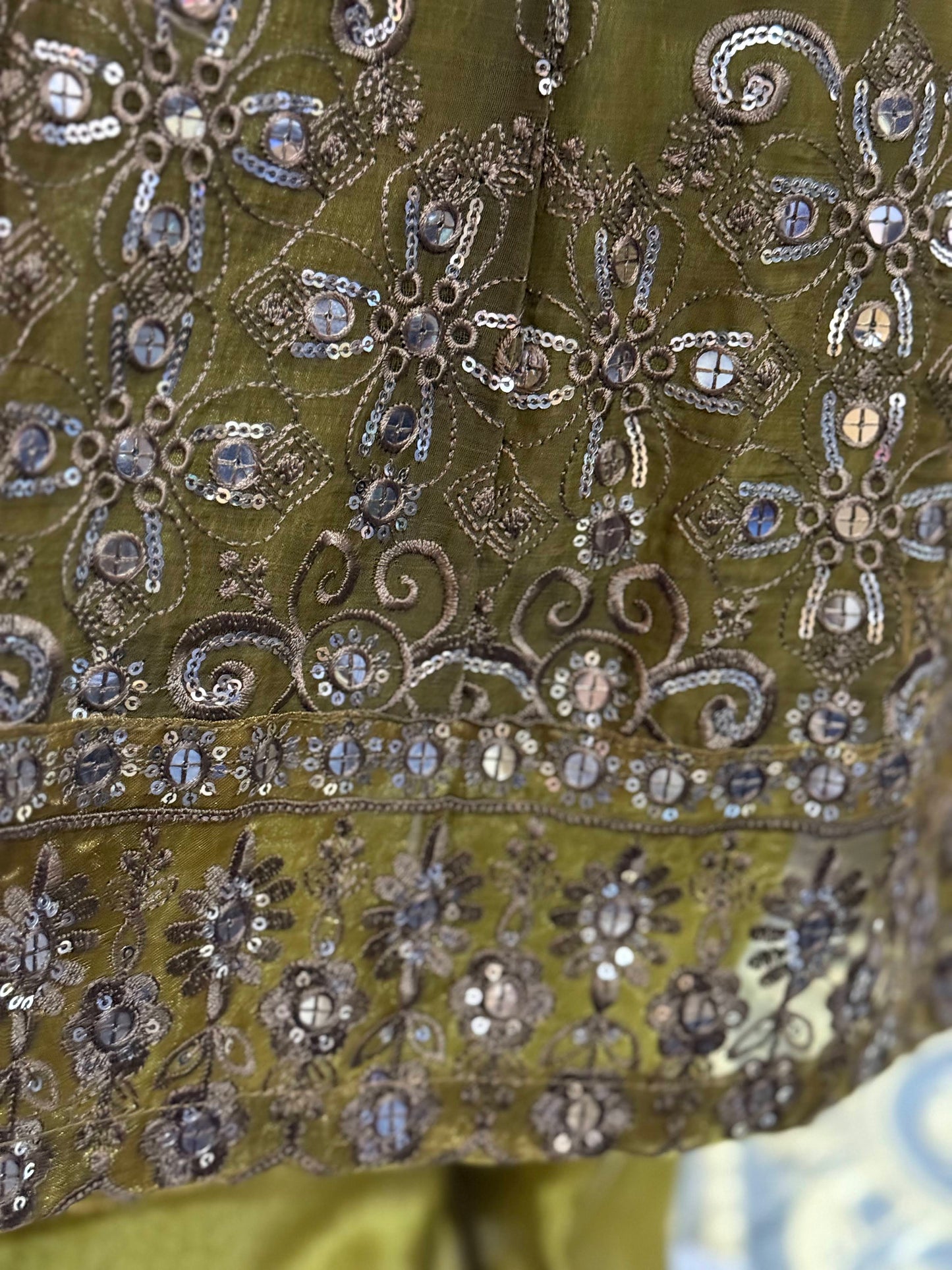 Hina Green Chiffon Frock with Silver Work