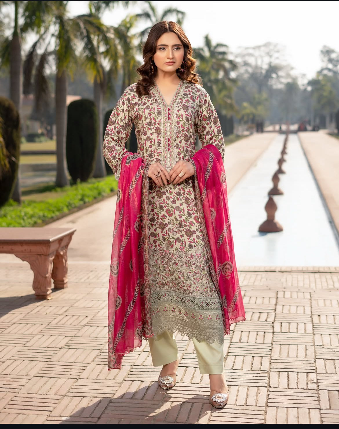 Munira Designers - Floral Green & Pink