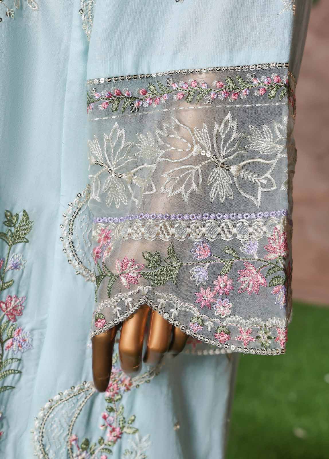 Aqua Blue with Purple Flowers