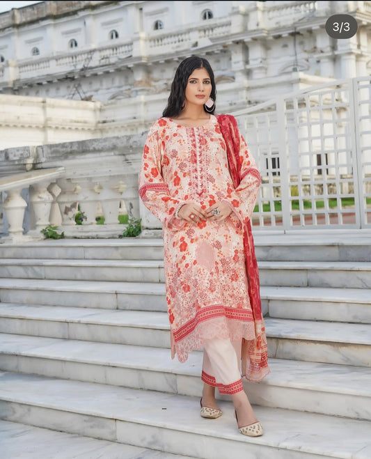Munira Designers - Peach with Tinted Dupatta