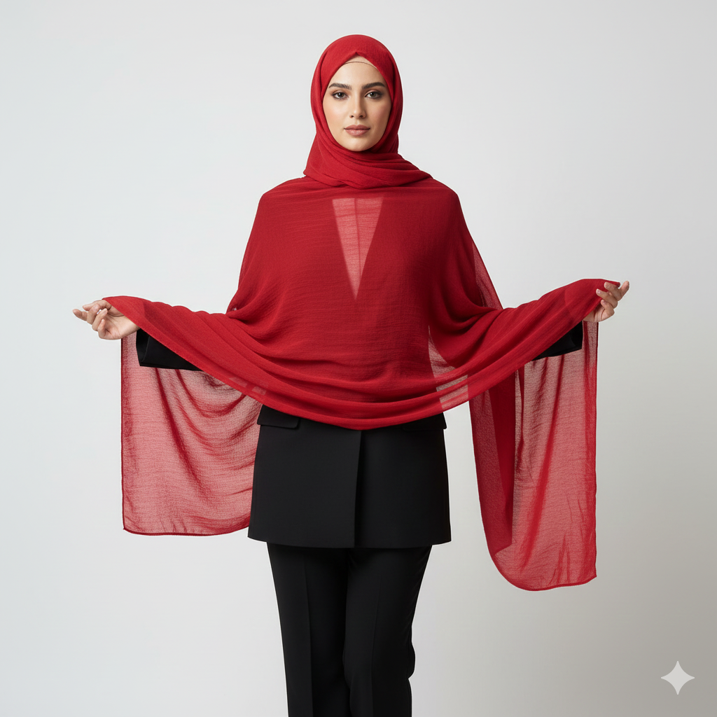 Pure Crinkle Chiffon Red Dupatta