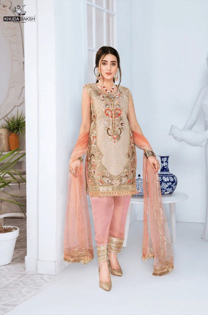 Khuda Baksh - Beige Kurti with Peach Trousers