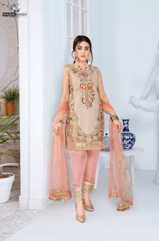 Khuda Baksh - Beige Kurti with Peach Trousers