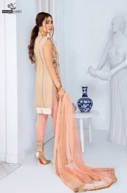 Khuda Baksh - Beige Kurti with Peach Trousers