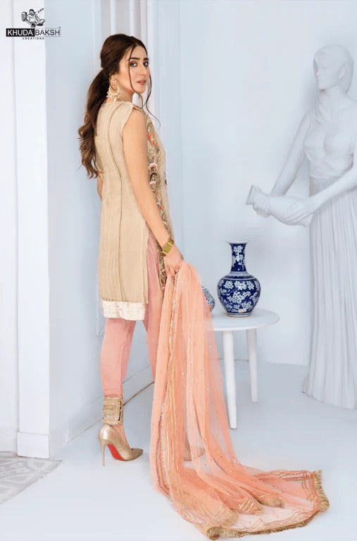 Khuda Baksh - Beige Kurti with Peach Trousers