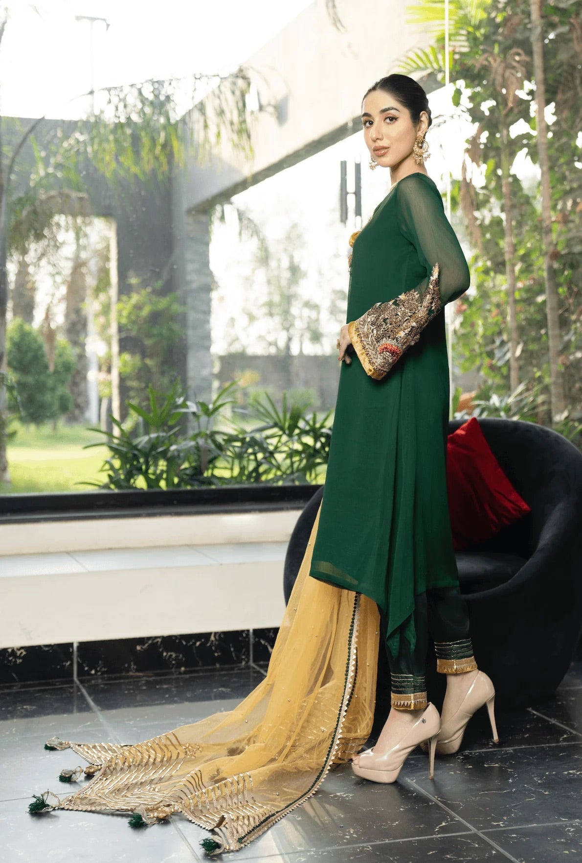 Khuda Baksh - Green with Yellow Dupatta